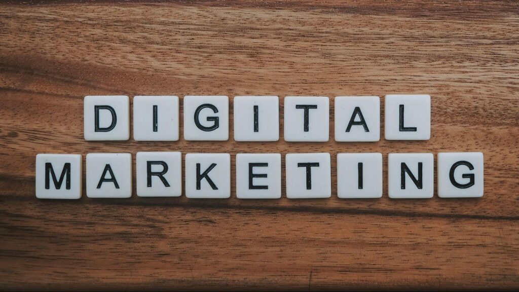 A block of texts with white background and white texts all forming the word "Digital Marketing."